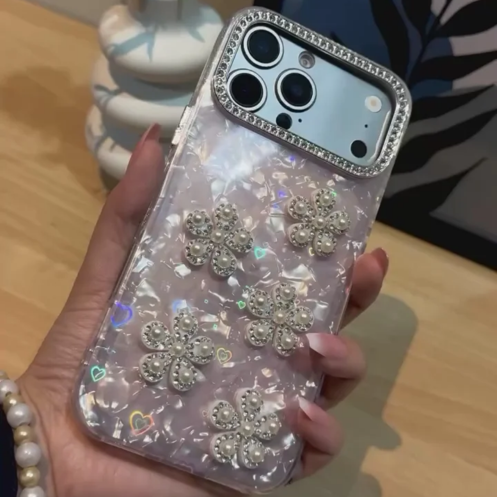 Luxury Pearl Flower I Phone 17 PRO MAX Case – Elegant & Sparkling Design